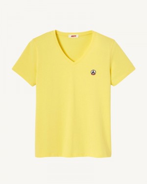 JOTT Cancun Plain V-neck Organic Cotton レディース Tシャツ ライト黄色 | PJC-0425