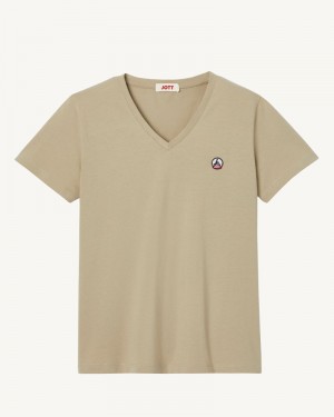 JOTT Cancun Plain V-neck Organic Cotton レディース Tシャツ ベージュ | XSJ-5089