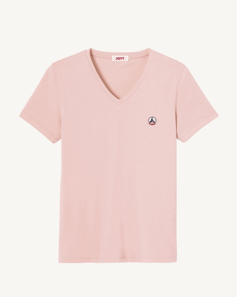 JOTT Cancun Plain Organic Cotton V-neck レディース Tシャツ ライトピンク | PNM-8447