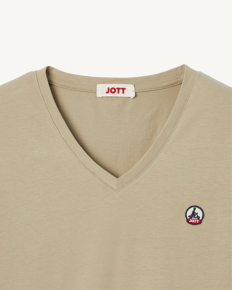 JOTT Cancun Plain V-neck Organic Cotton レディース Tシャツ ベージュ | XSJ-5089