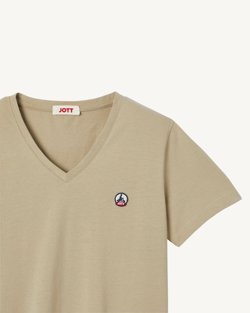 JOTT Cancun Plain V-neck Organic Cotton レディース Tシャツ ベージュ | XSJ-5089