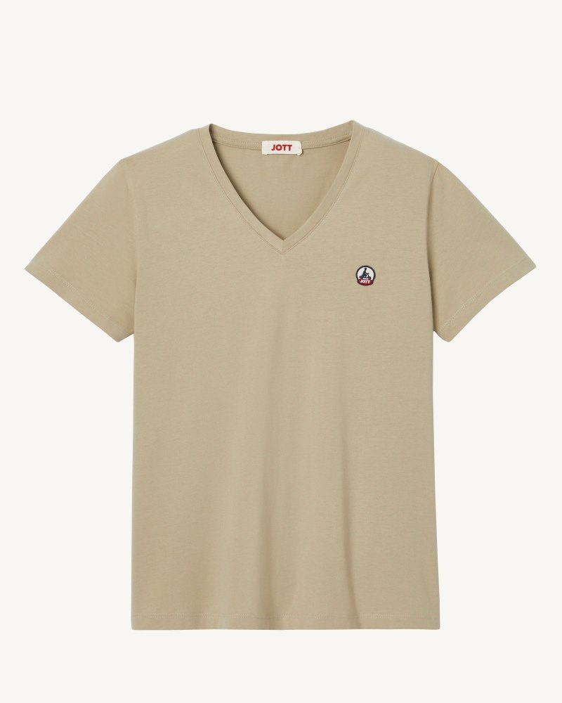 JOTT Cancun Plain V-neck Organic Cotton レディース Tシャツ ベージュ | XSJ-5089