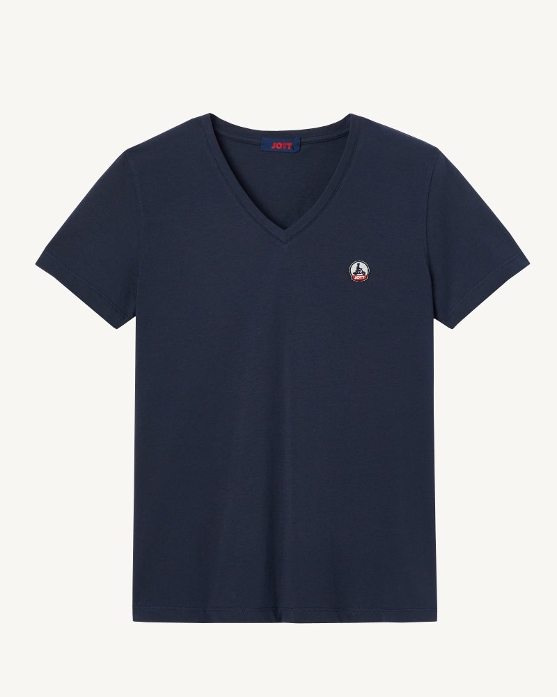 JOTT Cancun Plain V-neck Organic Cotton レディース Tシャツ ネイビー | IQA-2918