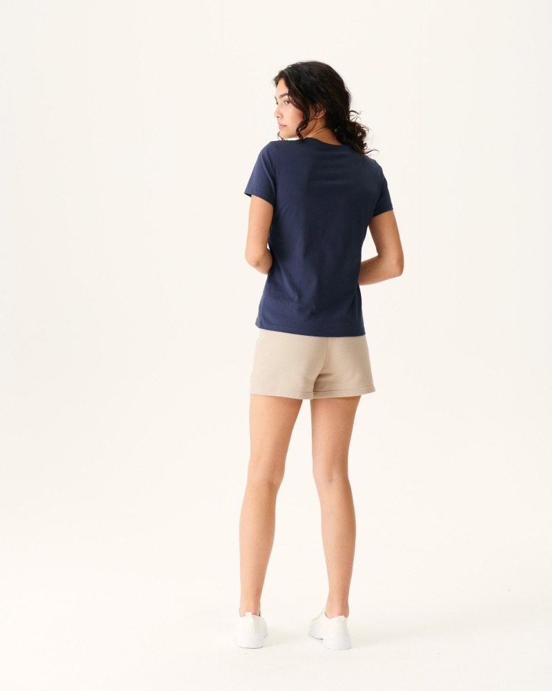 JOTT Cancun Plain V-neck Organic Cotton レディース Tシャツ ネイビー | IQA-2918