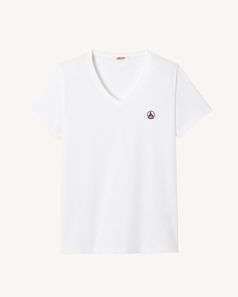 JOTT Cancun Plain V-neck Organic Cotton レディース Tシャツ 白 | AQD-9031