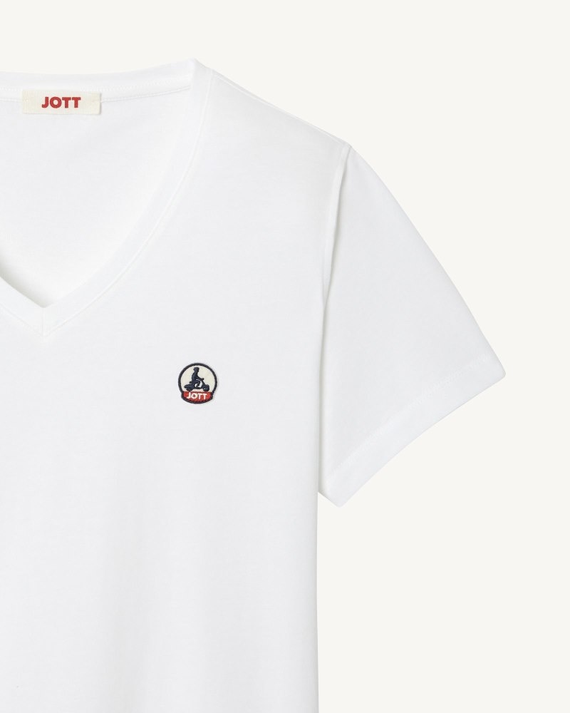 JOTT Cancun Plain V-neck Organic Cotton レディース Tシャツ 白 | AQD-9031