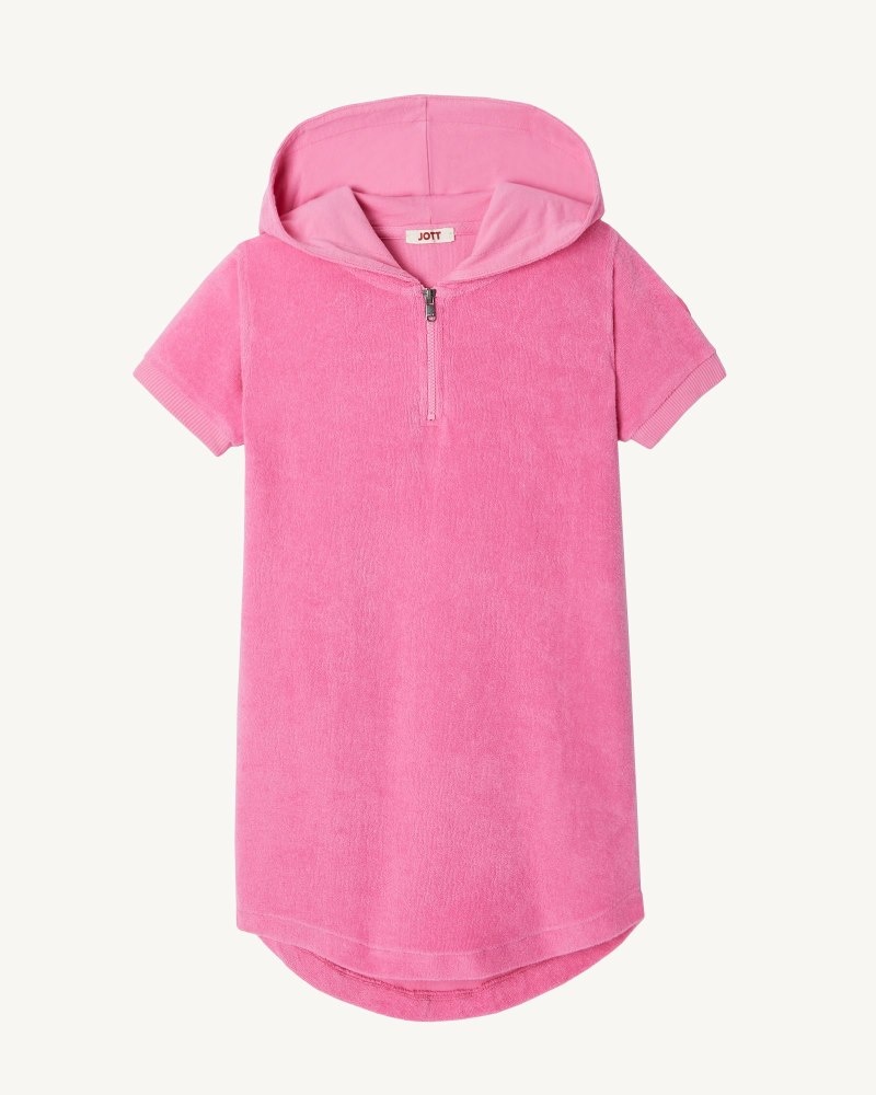 JOTT Mini Hot Pink フード付き Cotton Terry キッズ ドレス 白 | YPR-3819