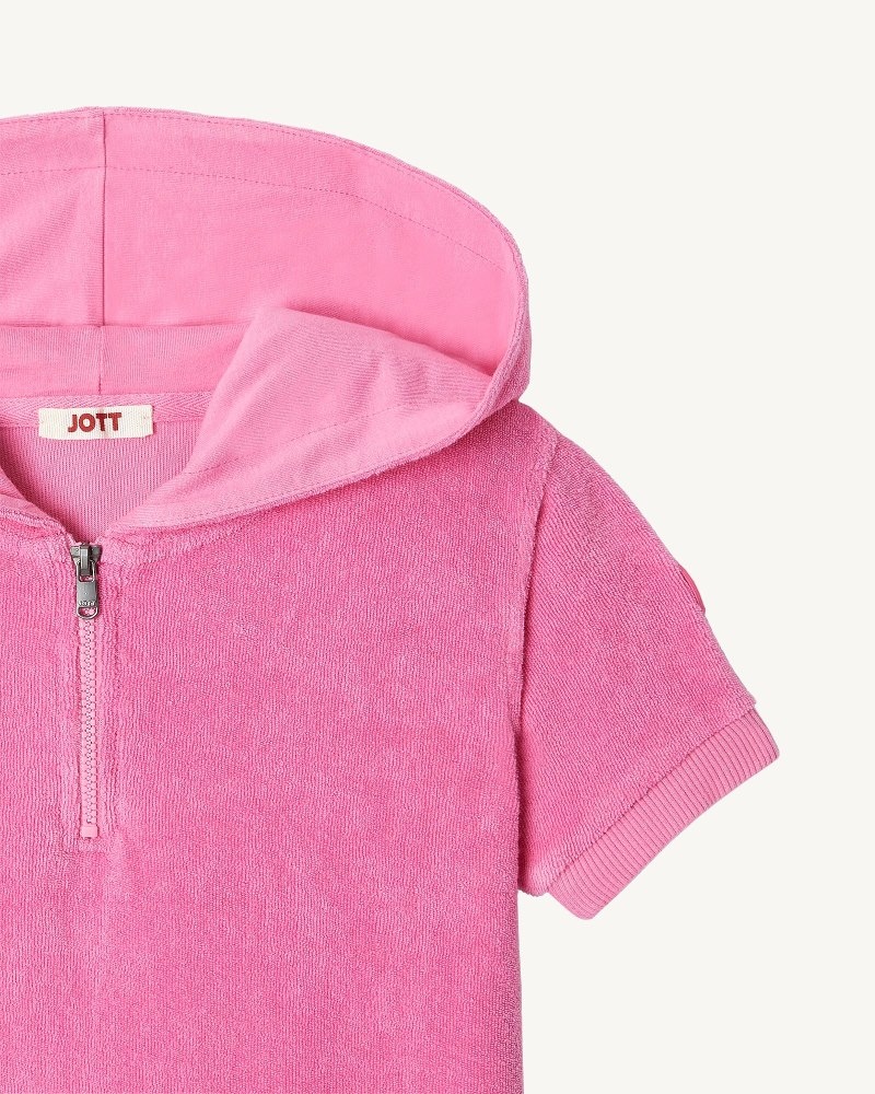 JOTT Mini Hot Pink フード付き Cotton Terry キッズ ドレス 白 | YPR-3819